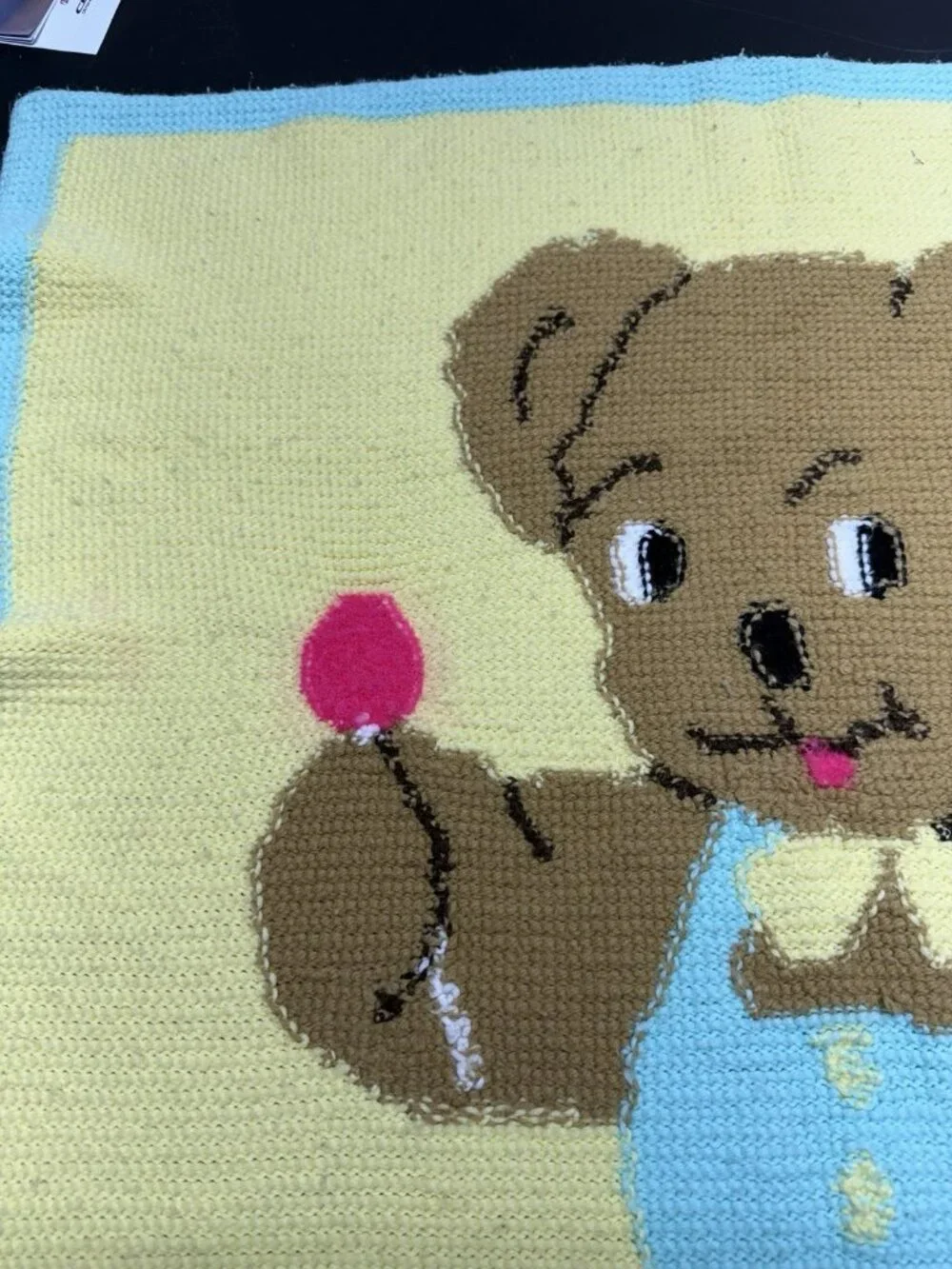 Handmade Crochet Baby Bear Lollypop Afghan Blanket Blue Yellow 34